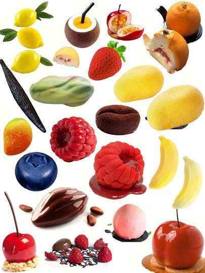 Reusable Silicone Fruit Cake Mold, Suitable For Baking Desserts, Jelly, Ice Cream, 3D Fruit Shaped Silicone Mold For Chocolate, Candy, Pastry, Truffle, Pudding, Jelly, Cheesecake, Mousse, Soap, Including Banana, Strawberry, Pear, Lemon, Mango, Raspberry, Orange, Peach, Coconut, Cocoa, Apple, Cashew, Cherry And More, Ideal For Christmas, Valentine's Day, Wedding Baking Tools
