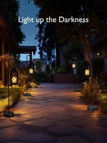 Solar Outdoor Lantern, Waterproof Hanging LED Candle Lantern, Retro Black Plaid Flameless Light With Auto On/Off, Suitable For Garden, Patio, Balcony, Porch, Wedding, Party, Home Decor - Large Palace Lantern - View 3