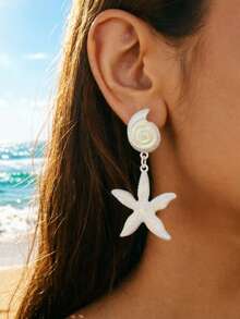 1 Pasang Anting-Anting Gaya Liburan Pantai Modis dan Serbaguna dengan Motif Kerang & Bintang Laut Asimetris dari Logam, Cocok untuk Pakaian Sehari-hari dan Aksesori Pesta - UV putih - View 3