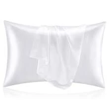 1 vỏ gối satin, mềm mại, mịn màng, thích hợp chăm sóc tóc và da, có khóa cài kiểu phong bì (Không bao gồm ruột gối) - trắng - Xem 3