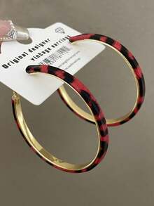 2 piezas de pendientes de aro de moda con correa de cuero negro con estampado de leopardo falso en blanco y negro, minimalistas, únicos y personalizados, de gran tamaño, para mujer, joyería adecuada para uso diario y accesorios de fiesta (no es piel animal real) - Pendientes rojos - Ver 3