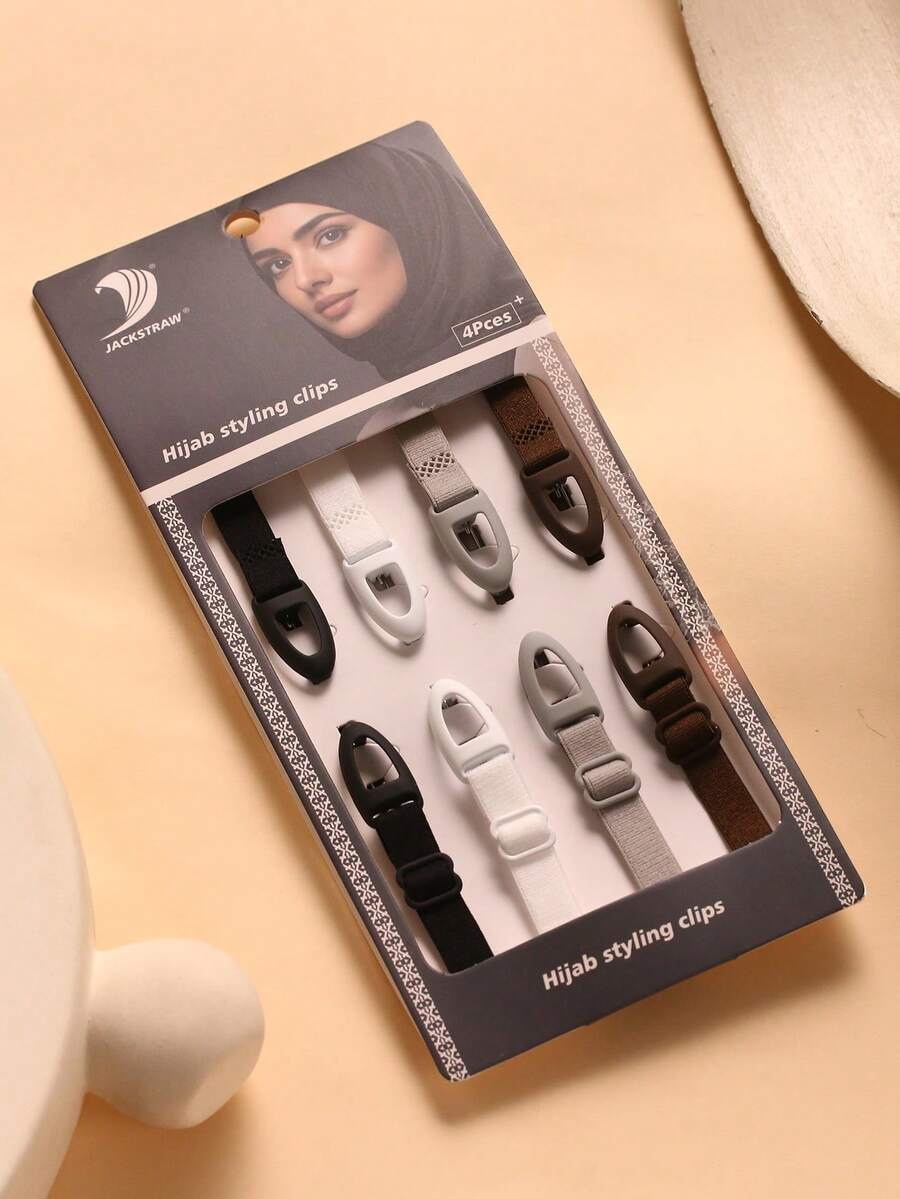 1pc/4Pcs/Set Hijab Styling Clips, Multicolor Adjustable Elastic Headband Scarf Holder, Muslim Hijab Accessories For Women