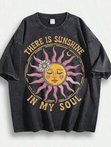 New Hot Selling2026 Summer Tops Retro Sun Face Skull Print, T-Shirt, SUBLIM Band Style Free Theme Loose Short Sleeved ShirtLoose And Comfortablesummer Clothes - 黑色 03 - 查看 6