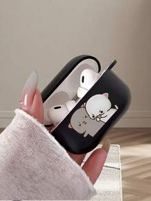 Cute Couple Cat Pattern Earphone Protective Case, Matte Finish Anti-Drop Earphone Cover, Compatible With AirPods 2/3/4/Pro/Pro2/Pro3, Great Gift For Friends Birthday And Holidays - Black - View 3