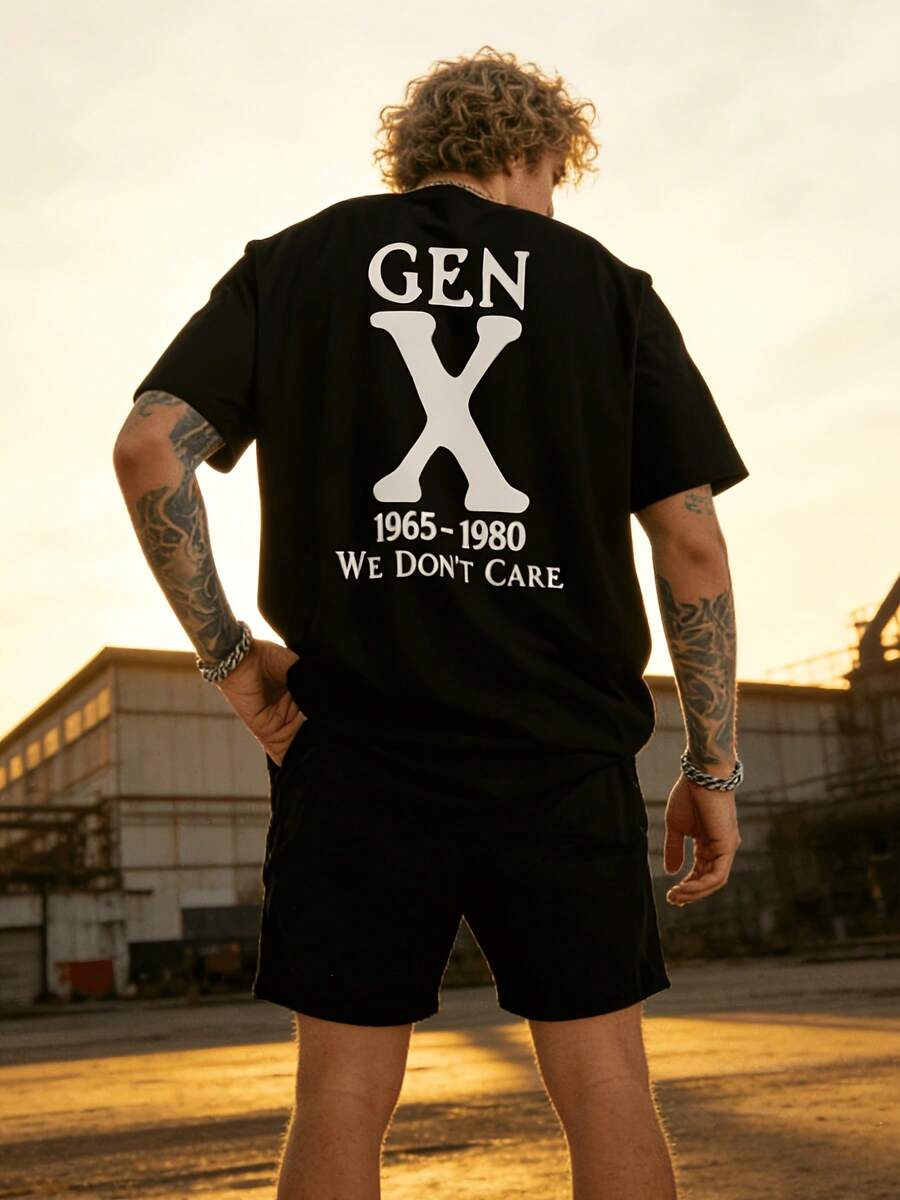Graphic Tees Men,Summer Outdoor Sports T-Shirts For Generation X, Featuring Casual Large Sizes, Stylish Prints For Men, Relaxed Fit, Versatile Round Neck Design, And Breathable Comfort, Plus Size Unisex T-Shirts For Summer Outings,Men Shirts - màu đen - Xem 1