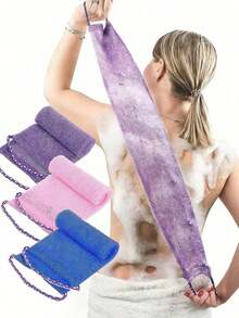 2-In-1 Exfoliating Bath Towel Set, Gentle Or Coarse Exfoliation, Effective Body Scrubbing, Quality Mesh Material, Convenient Tie Design, Includes Bath Puff & Sponge, Leaves Skin Smooth, Suitable For Daily Use - / - View 8