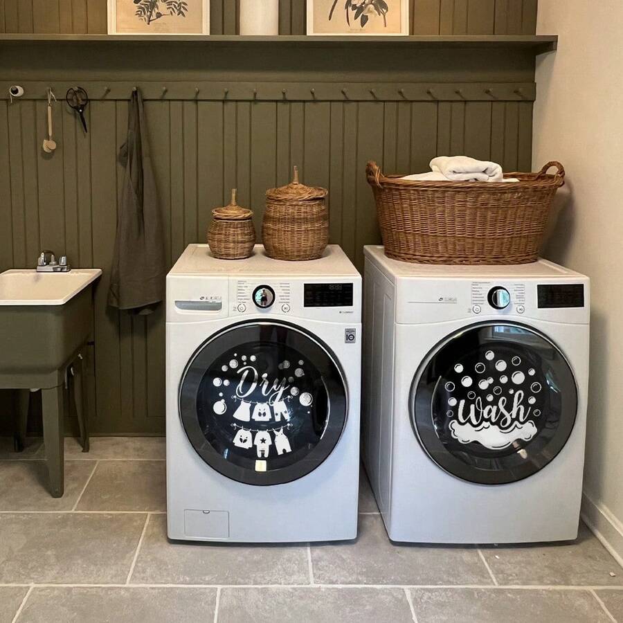 1/4pcs Wall Sticker, Peel And Stick Waterproof, Vinyl Wash Dry Clothesline Decals For Laundry Room, Door, Farmhouse Laundry Wall Decor