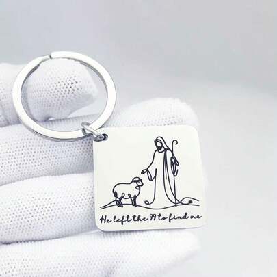 1 pieza "Él dejó a los 99 para encontrarme" Llavero con versículo bíblico, colgante cuadrado con estilo religioso minimalista, adecuado para , comunión, graduación, uso diario, regalo de redención unisex