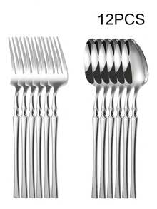 2/6/12/24件套不锈钢叉勺，银色餐具，高品质不锈钢燕麦勺、咖啡勺、酸奶勺、沙拉叉，优雅银色餐具，适用于家庭/厨房/餐厅/咖啡馆，可用洗碗机清洗 - 銀色 - 查看 8