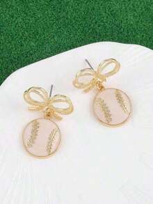 1 Pair Sports-Themed Bowknot Earrings (, Baseball,, Basketball), Suitable Women's Daily & Date Wear - Bóng chày - Xem 2