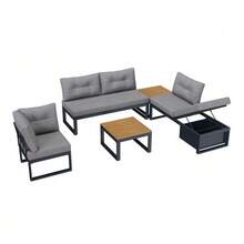 Multi-Purpose Garden Furniture Set With 3-Position Adjustable Backrest And Reclining Function, Thick Comfort Cushions, Storage Space And Weatherproof Polyester Cover – For Patio, Balcony And Garden. Dark Grey. - Dark Grey - View 6