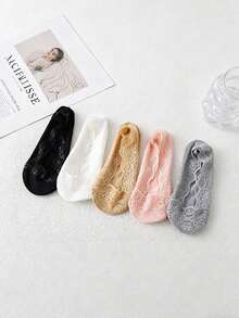 1/5/10 Pairs Of Fashionable Women's Breathable Lace Spring And Summer Invisible Anti Slip Thin Boat Socks - Multicolor - View 5