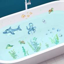 Watercolor Underwater Animal Anti-Slip Bathroom Stickers, Cute Ocean Creature Design, Fresh And Healing Pattern, Waterproof And Scratch-Resistant Material Suitable For Humid Environment, Not Easy To Fall Off. Anti-Slip Texture Increases Friction, Effectively Prevents Bathing Slips, Self-Adhesive Easy Installation, Can Be Attached To Bathtub And Tile Surfaces, Combining Decoration And Practical Functions, Ideal Choice For Children's Bathroom And Home Bathroom - A-sP-b044 - View 2