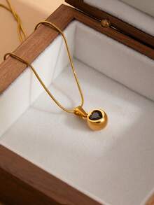 1 chiếc mặt dây chuyền hình trái tim tròn mạ vàng đính đá CZ và kim cương, dây chuyền kiểu mắt xích, mặt dây chuyền hình trái tim tối giản tinh tế dành cho nữ, trang sức thích hợp cho Ngày Valentine, đeo hàng ngày, đi làm, dự tiệc, sinh nhật. - Vàng - Xem 6