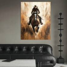 Framed 1 pieza de impresión de lienzo dinámico de cowgirl,  - Jinete ecuestre en tonos sepia, arte de pared de lienzo envuelto con marco de madera, pintura de vida de rancho occidental para decoración del hogar, arte ecuestre dinámico | Elegancia rústica | Arte de lienzo con marco, arte de pared de cowgirl - Enmarcado - Ver 4