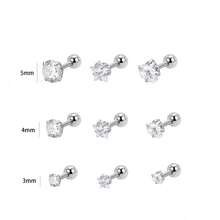 9pcs/3pcs Y2K Cute Style Multi-Size Zirconia Stud Earrings Set, Round Diamond Star Heart Screw Earrings, Versatile Ear/Nose Studs - White - View 4
