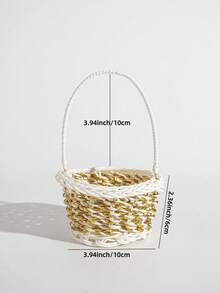 1pc Plastic Storage Basket, Creative Mini Two Tone Woven Design Storage Basket For Desk Decoration - View 3