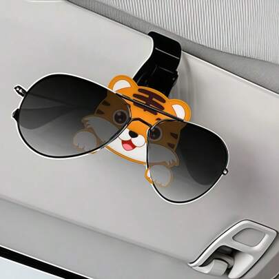 Clip para gafas con diseño de tigre de dibujos animados para el interior del coche, clip multiusos para visera, fácil instalación y uso conveniente, almacenamiento ordenado para gafas, mejora el ambiente lindo en el coche.