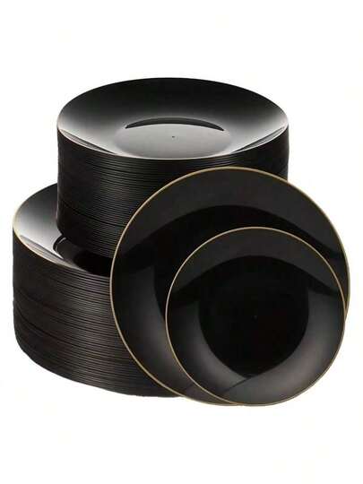 Bộ 50/25/20/10 chiếc, đĩa ăn viền đen kích thước 7.5" và 10.25", đĩa tráng miệng thanh lịch, đĩa mì Ý, đĩa pizza, đĩa bánh ngọt, đĩa salad, có thể tái sử dụng và dễ vệ sinh, thích hợp cho các buổi tiệc ngoài trời, sinh nhật, đám cưới và các dịp lễ hội.