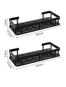 1/2pcs Plastic Wall-Mounted Bathroom Shelves, Punch-Free Shower Organizer, Rust-Proof & Easy Drainage Storage Rack For Shampoo, Conditioner & Bathroom Essentials, Black - Multicolor - View 5