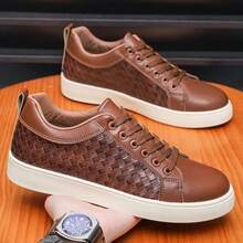 春季新款男士帆布鞋 低帮系带平底轻便时尚软底格子休闲运动鞋 - 香檳色 - 查看 9