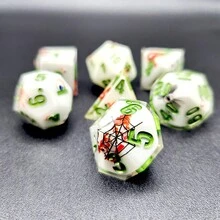 7颗手工精制锋利树脂多面骰子套装，骰子图案包含蝙蝠、幽灵、骷髅、南瓜等元素，高端万圣节版骰子 - 綠色 - 查看 2