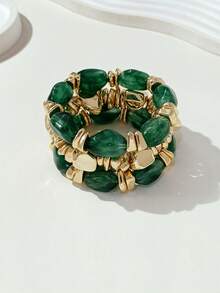 3pcs/Set Gelang Manik-Manik Akrilik Tebal Multilapis Multiwarna Gaya Retro Bohemian Modis dengan Hiasan Batu Hancur Emas untuk Wanita - MultiWarna - View 6