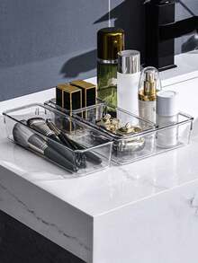 1/2/3/6/12个装透明塑料抽屉收纳盒，桌面抽屉分隔收纳盒，适用于卧室、浴室、办公室，可收纳化妆品、珠宝、小物件、餐具等。 - 彩色 - 查看 9