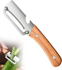 ⭐BESTSELLER⭐ 2 PCS Vegetable Peeler Set – Stainless Steel Kitchen Tool With Wooden Handle & Bottle Opener, Perfect For Fruit, Potato, Pumpkin & Papaya - 2PCS - 查看 1
