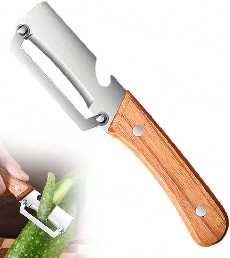 ⭐BESTSELLER⭐ 2 PCS Vegetable Peeler Set – Stainless Steel Kitchen Tool With Wooden Handle & Bottle Opener, Perfect For Fruit, Potato, Pumpkin & Papaya - 2PCS - 查看 1