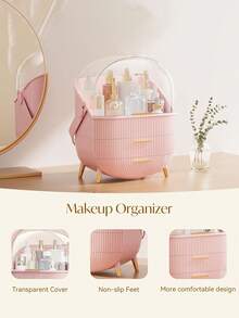 1 Set Of Cosmetic Storage Organizer Box, Dressing Table Cosmetic Storage Box With Drawer And Transparent Cover Tabletop Cosmetic Storage Rack, Suitable For Dressing Table, Bathroom And Other Places, Can Store Cosmetics, Skin Care Products, Makeup Brush Display Stand, Is The Ideal Choice For Ladies. Set, Pink, White Cosmetic Storage Box + Makeup Brush Storage Box - B - View 8