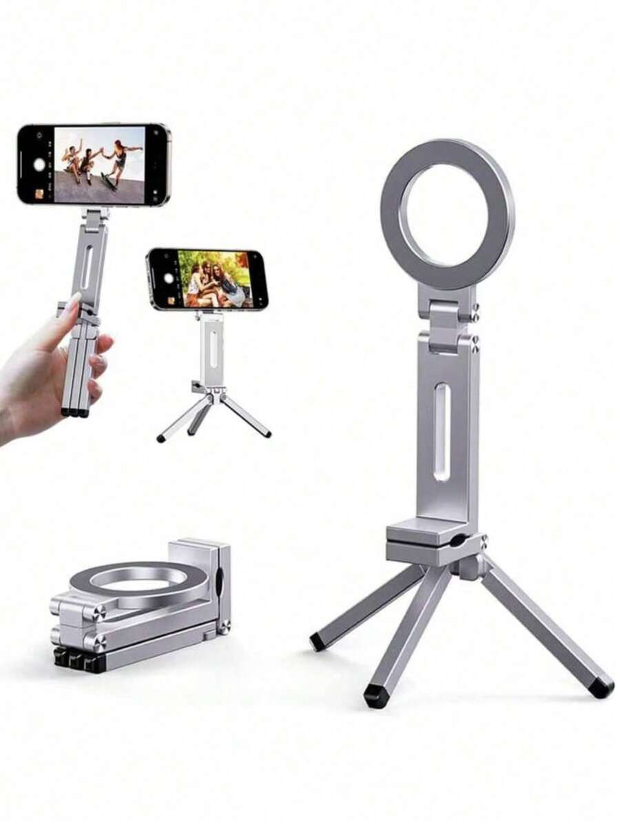 1个便携式可折叠磁吸车载手机支架，带三脚架，桌面支架，多功能迷你旅行办公桌支架，无需电池，小巧三脚架，时尚设计