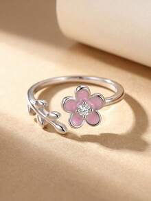1 st. 925 sterlingsilverring med fin blommotiv, lämplig för dejting, fest, årsdagspresent, utsökta smycken för kvinnor - floret - Visa 5