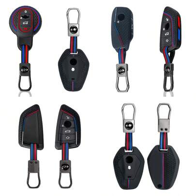 Ốp bảo vệ chìa khóa xe hơi bằng silicon mềm kèm móc khóa, chống trầy xước, chống sốc, chống bụi, bao phủ toàn bộ chìa khóa, cắt chính xác, nhẹ, linh hoạt, bền, phụ kiện nội thất ô tô tương thích với BMW X1 X3 X5 X6 X7 dòng 1/3/5/6/7 G20 G30 F15 G01 M3 M5 I7 IX Mini R1300GS R1250GS và xe máy.