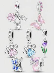 1个镀银彩色蝴蝶猫爪吊坠，适合DIY手链和女士首饰 - 銀色 - 查看 12