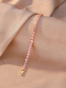 1 chiếc vòng tay tennis bằng thép không gỉ mạ vàng hồng, đính đá Cubic Zirconia màu hồng và trắng xen kẽ, khóa trượt điều chỉnh, thích hợp cho nữ giới trong các dịp cưới hỏi, phù dâu, dạ hội, sinh nhật, ngày Valentine, kỷ niệm, Giáng sinh, Ngày của Mẹ, Năm mới, lễ đính hôn, lễ tốt nghiệp. - Nhiều màu - Xem 10