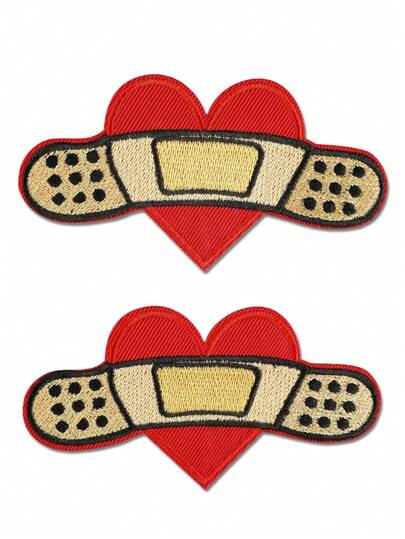 2pcs Healing Heart Embroidered Patch, Fashion Versatile Polyester Ironing/Sewing Applique, DIY Craft Supplies For Clothing, Bags, Shoes, Curtains, Hats, Home Decor Accessories