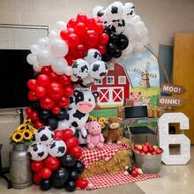 Vintage Cowboy Farm Balloon Arch Kit 143Pcs, Red Black White Cow Pattern Balloons, Versatile Backdrop For Birthday, Gender Reveal And Western Themed Party Gatherings - Multicolor - View 2