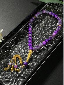 1条女士念珠，柔和色调流苏玻璃珠玛拉项链，日常祈祷手链 - 彩色 - 查看 3