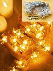 1件 1.5/3/6米 LED櫻花串燈 - 電池供電，適用於臥室牆面裝飾、戶外露營帳篷裝飾、婚禮桌面裝飾、女性生日派對裝飾、家居裝飾、戶外花園裝飾花卉串燈 - 電池款櫻花 - 查看 13