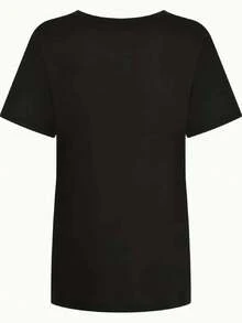 1 Pieza de Moda Casual para Hombres y Mujeres - Camiseta Holgada de Gran Tamaño con Estampado FAITH para Mujer - Tejido de Poliéster Casual con Cuello Redondo, Comodidad para Todas las Temporadas, Top Festivo para Vacaciones, 1 Pieza, versátil, fácil de combinar, uso diario, estilo urbano, ropa de vacaciones, ropa de fin de semana. - Negro - Ver 3