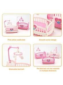Doll Rocking Bed Decor Set, Realistic Furniture Series, Dollhouse Simulation Bedroom Rocking Bed Doll Accessory Set - Multicolor - View 8
