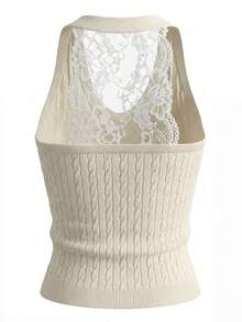 Y2K蝴蝶结细节无袖修身针织露脐上衣，女士街头风夏季穿搭 - 杏色 - 查看 8