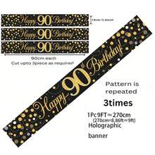 1pc 9ft Shiny Bubble Theme Banner, Suitable For 16th, 18th, 21st, 30th, 40th, 50th, 60th, 65th, 70th, 80th, 90th Birthday, Black Gold Holographic Birthday Party Decor - Multicolor - View 11