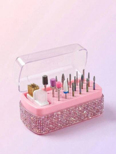 Hộp đựng mũi khoan móng tay đa năng 30 lỗ đính đá, hộp trưng bày mũi khoan làm móng nghệ thuật