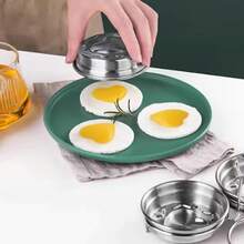 Khuôn làm trứng 3 trong 1 bằng thép không gỉ 304 hình trái tim, có thể tái sử dụng, dùng cho bữa sáng, chiên hoặc luộc. - Bạc - Xem 8