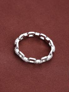 1pc Minimalist Chain Wrapped Circle Design Cubic Zirconia Women Ring - Multicolor - View 6