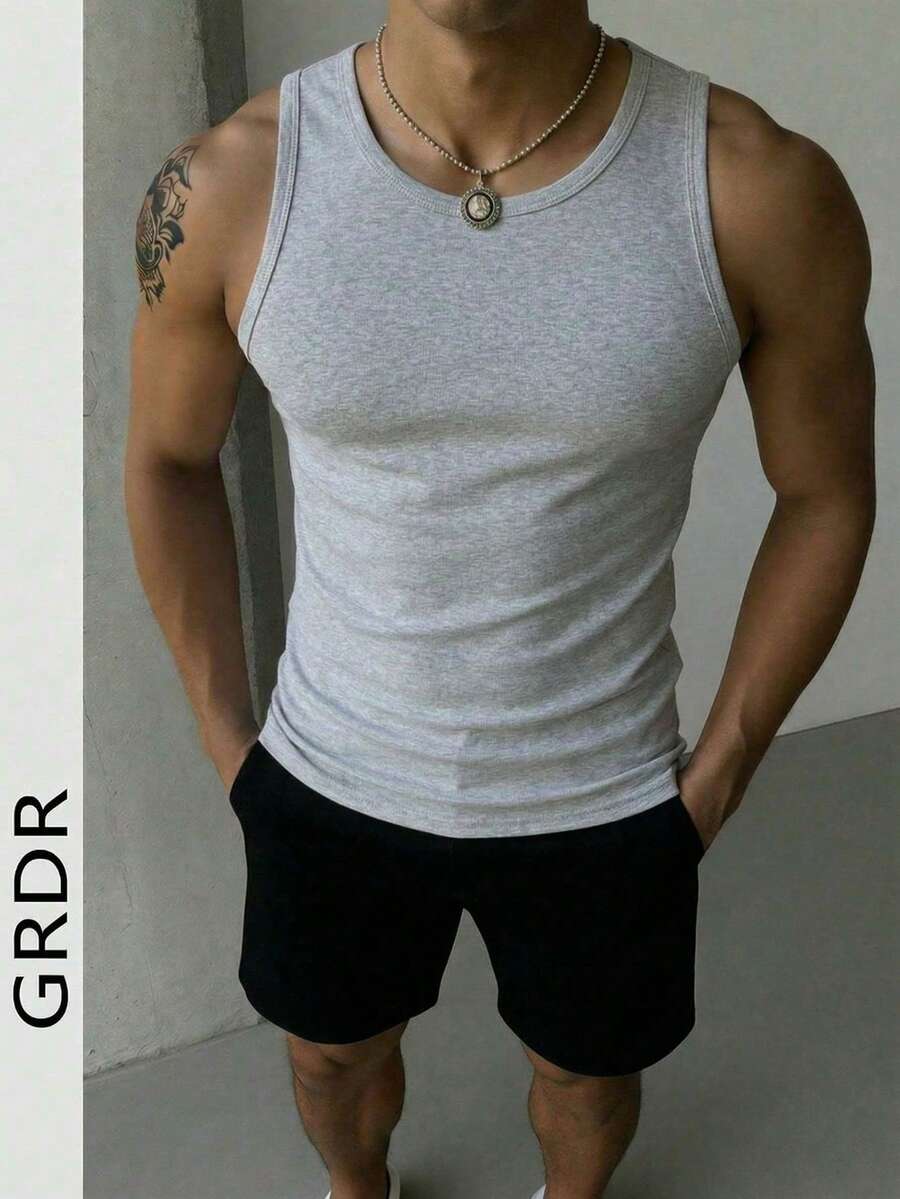 GRDR 男士夏季无袖纯色修身背心，运动休闲两相宜