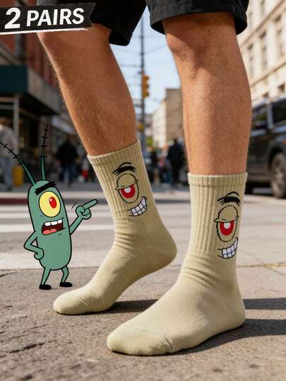 SpongeBob SquarePants 2 pares de calcetines deportivos de media caña de moda unisex, calcetines de pareja versátiles, para primavera/verano