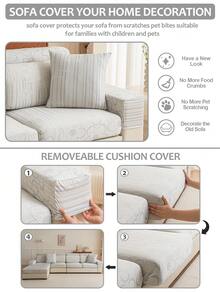 1pc Universal Elastic Jacquard Anti-Slip Sofa Cover, Minimalist Modern Sofa Slipcover, Suitable For L-Shaped And Living Room Sofa, Fits 1, 2, 3, 4 Seater Sofa Protector - Floral Garden - Gray - View 7